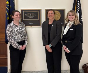 Desi and Delaney from ICV outside Congressman Mrvan's office which they visited on their recent trip to Washington, D.C. to let members of the Indiana delegation know how important federal funding and programs are to maintaining clean energy, air and water in our state