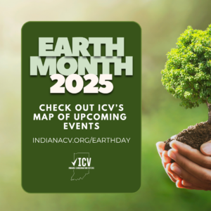 graphic for earth month 2025 promoting ICV's interactive online map of earth and eco day events throughout the month of april