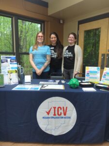 The ICV team staffing a table at an Earth Day event in Wesselman Woods in Evansville in April 2025