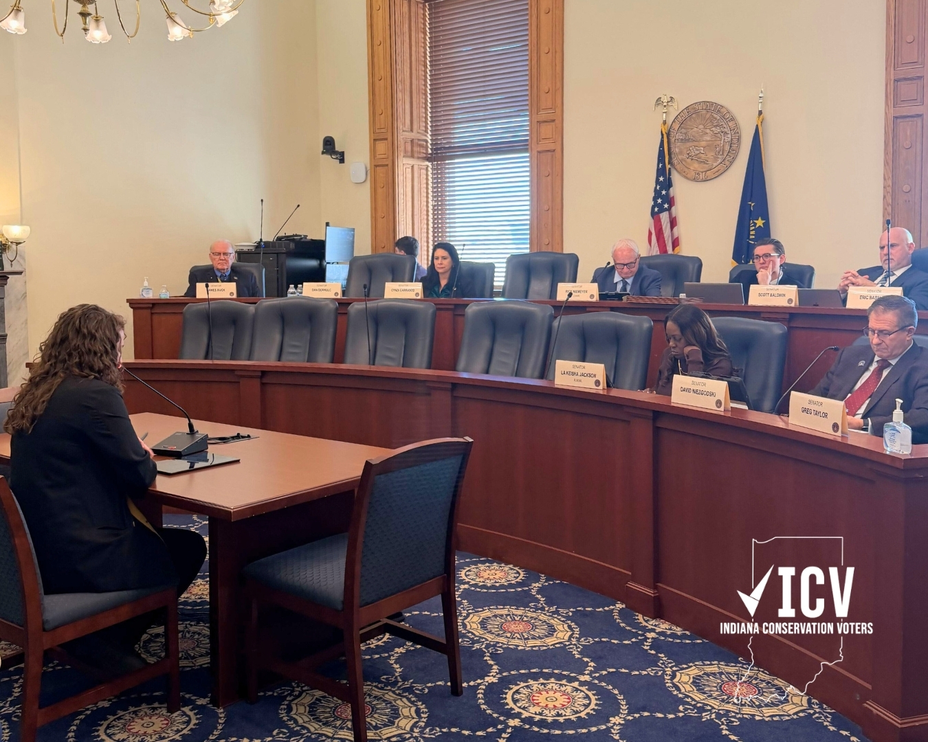 Desi Testifying Against SB277 photo of ICV Conservation Campaign Manager Desi Rybolt testifying against SB277 on Jan. 12, 2026, at the Indiana Statehouse